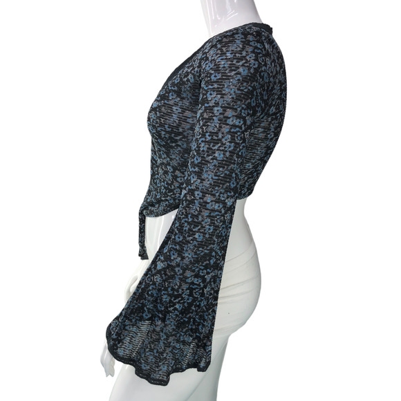 Free People Womens Size M Crop Top Mesh Bell Sleeve Tie Waist Hook and Eye Close - Picture 6 of 16